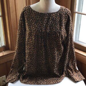 DANA BUCHMAN Leopard print blouse, long sleeves, size 0X.